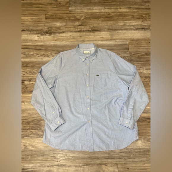 Lacoste Button Down Men's 46 Size XXL Blue Oxford Dress Shirt Long Sleeve Cotton - Picture 2 of 11